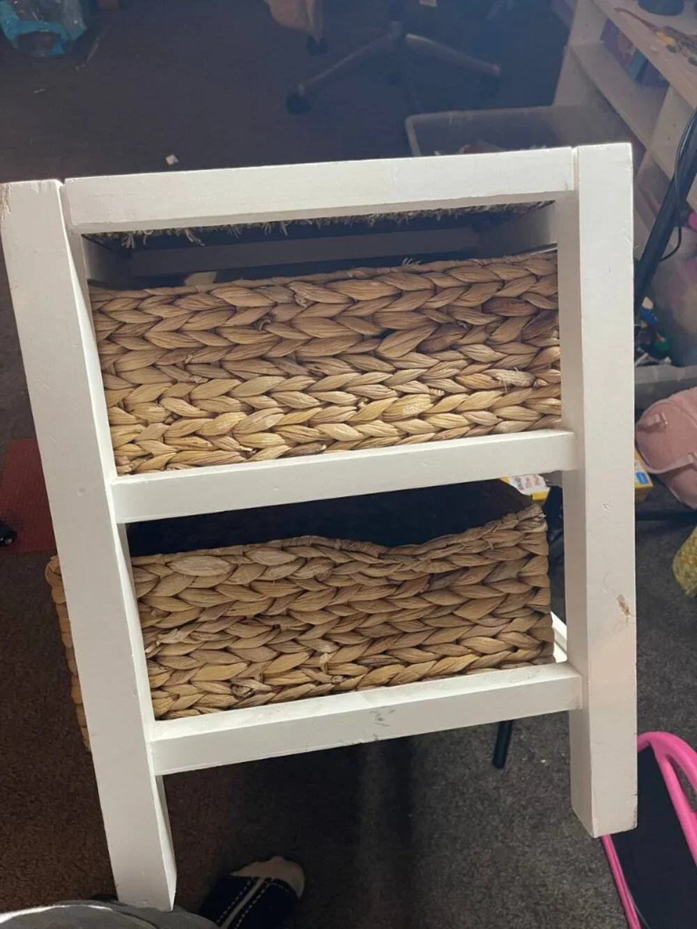 Storage Bench with 4 Wicker Baskets – White & Natural